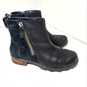 Sorel Emilie Suede Leather Ankle Boots Waterproof Zipper Black Women's 6
